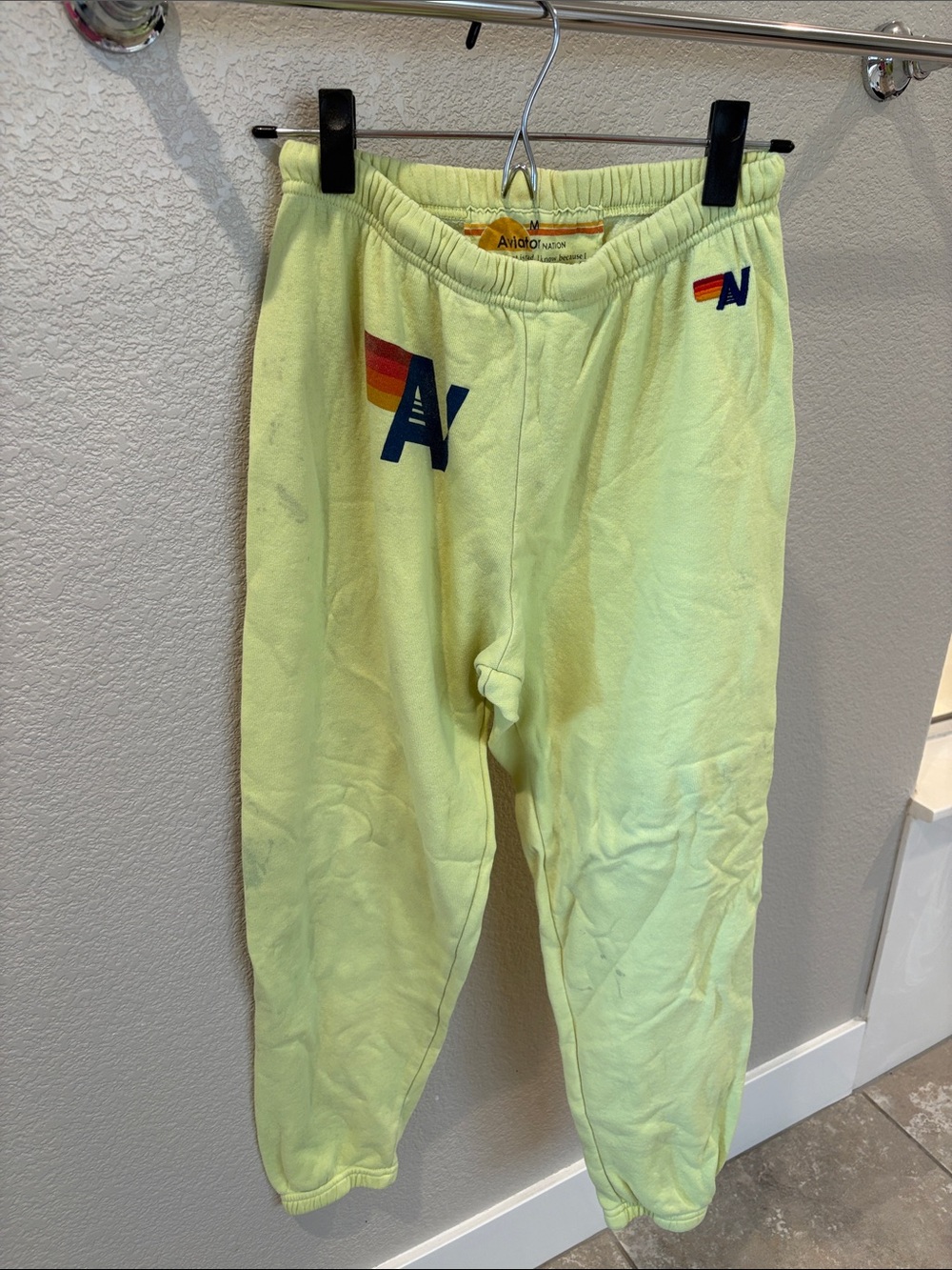 Aviator Nation Women’s Neon Yellow Sweatpants with Retro Logo